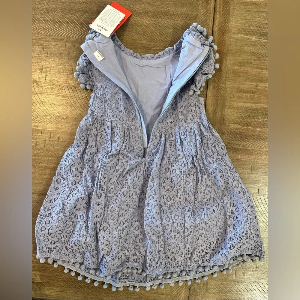 NWT 2 Bunnies Little Girls Sky Blue Sunflower Lace Pom Pom Ruffle Dress Size 5
